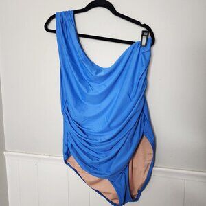 J. CREW Blue Ruched one-shoulder one-piece